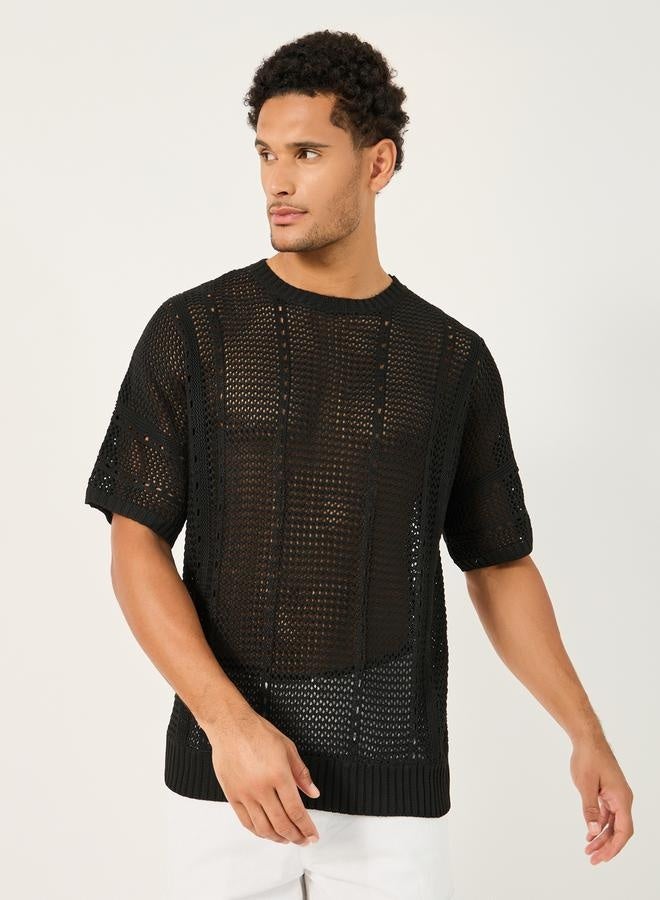 Styli Chunky Crochet Knit Oversized Crew Neck T-Shirt - Image 1