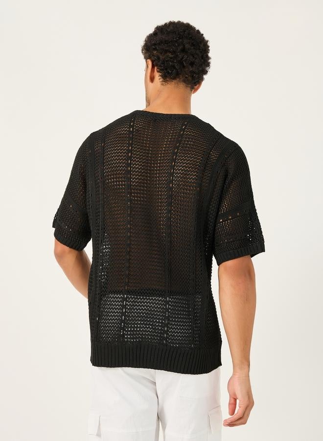 Styli Chunky Crochet Knit Oversized Crew Neck T-Shirt - Image 4