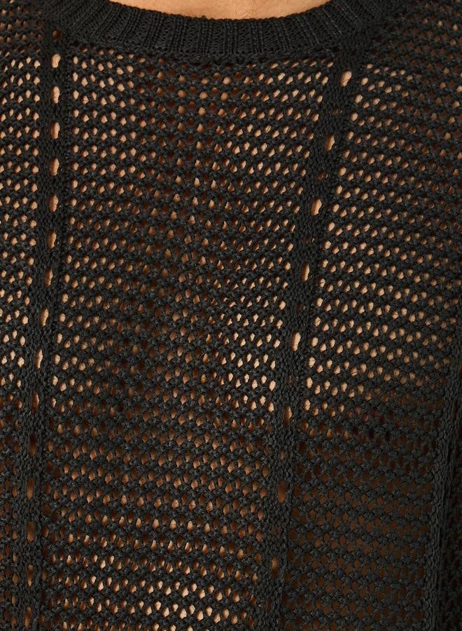 Styli Chunky Crochet Knit Oversized Crew Neck T-Shirt - Image 3