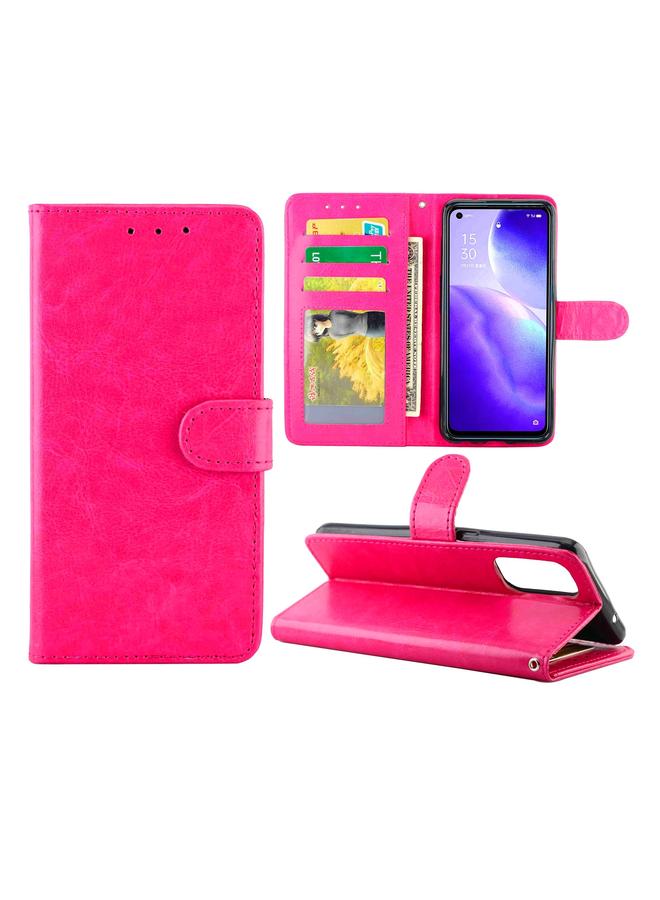 اس-توب جراب لهاتف OPPO Reno5 5G جراب واقٍ من الجلد بتصميم Crazy Horse مع حامل وفتحات للبطاقات ومحفظة وإطار للصور - Image 1