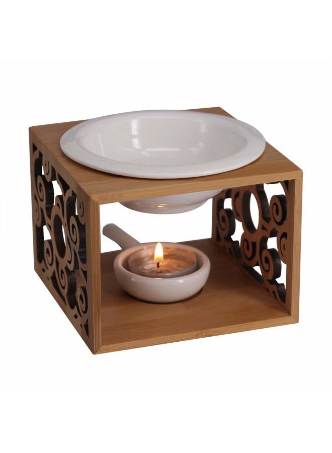 Singeek Ceramic Essential Oil Burner Diffuser,Hollowing Floral Tea Light Holder Aromatherapy Oil Warmer, Holiday Home Decoration Valentine (Auspicious Cloud) - Image 1