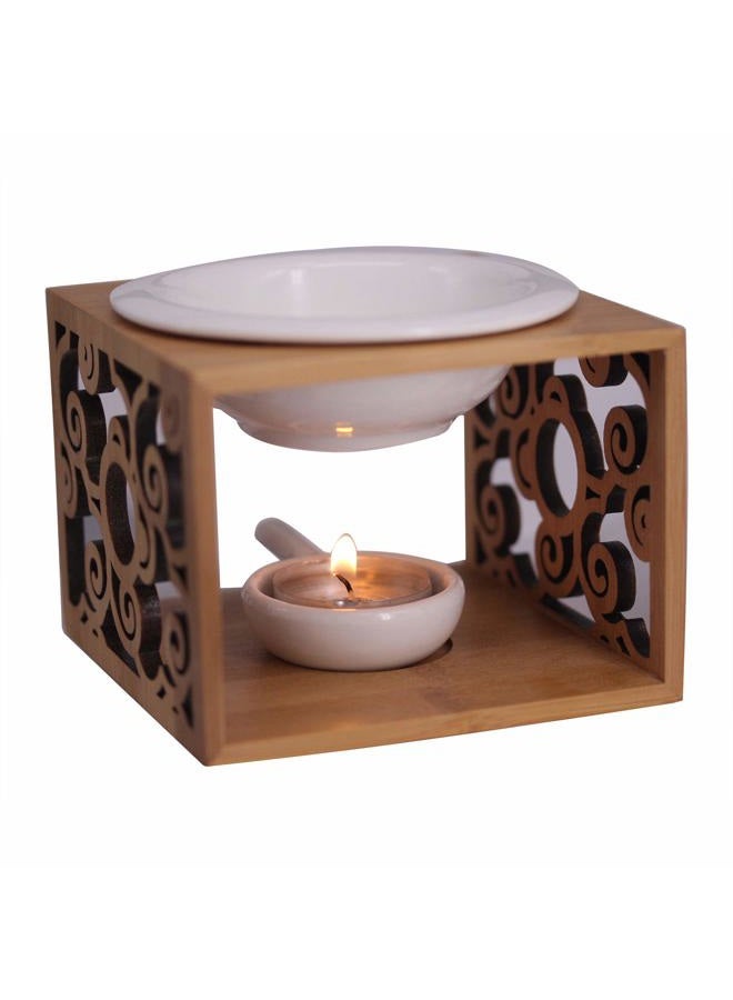 Singeek Ceramic Essential Oil Burner Diffuser,Hollowing Floral Tea Light Holder Aromatherapy Oil Warmer, Holiday Home Decoration Valentine (Auspicious Cloud) - Image 2