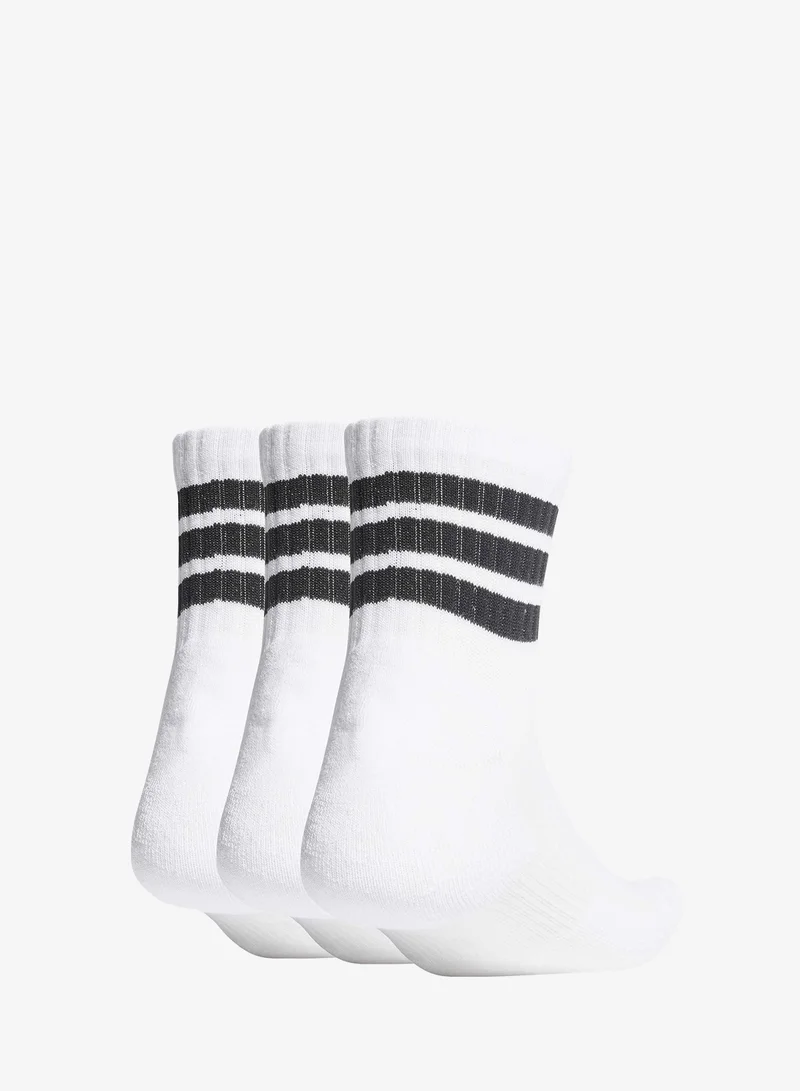 Adidas 3 Pack 3-Stripes Cushioned Mid Cut Socks