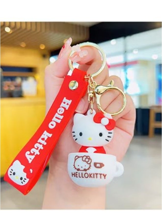 Hello Kitty Red Hello Kitty Cup-Themed Keychain (With Matching Hello Kitty Strap)