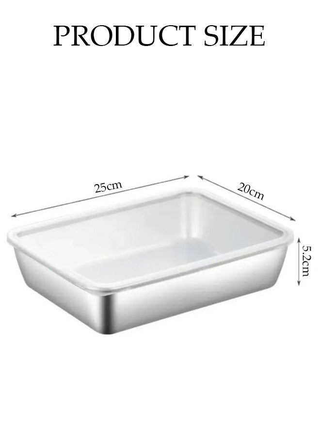 DUNISO Three-Piece Stainless Steel Fresh-Keeping Box, Rectangular Tray With Lid, Reusable Food-Grade Tray, For Storing Food, Baking, Grilling Marinades, Cold Dishes, Steaming Dishes, Making Tiramisu, Etc. (Large Size) - Image 2