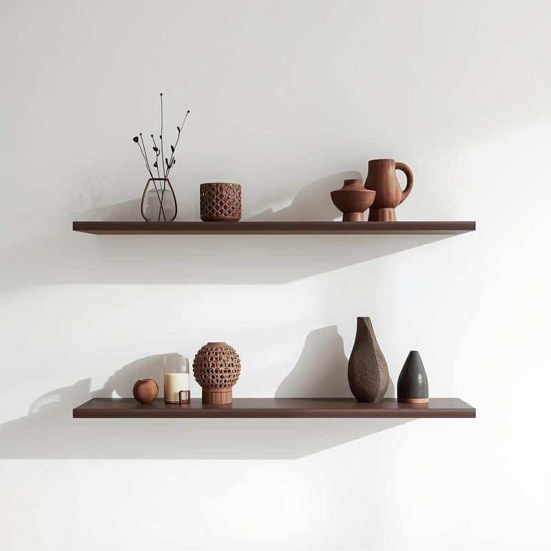 MDF Wood Wall Shelves, Modern Design, Waterproof and Scratch Resistant, 50x15cm, Set of 2, with Installation Supplies, for Kitchen, Bedroom, Office (Brown) - Image 2