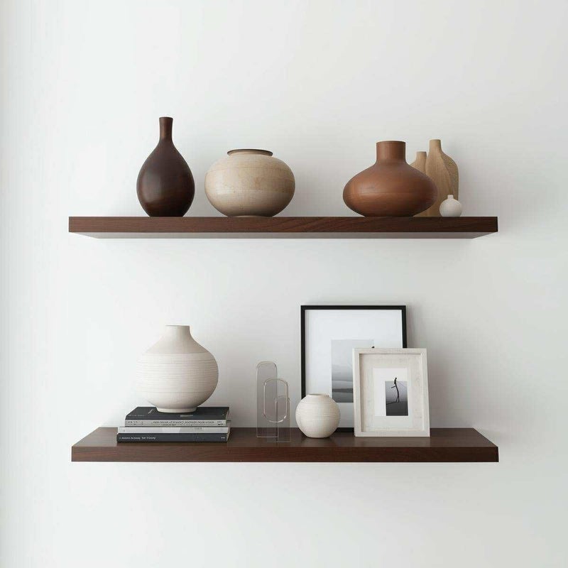 MDF Wood Wall Shelves, Modern Design, Waterproof and Scratch Resistant, 50x15cm, Set of 2, with Installation Supplies, for Kitchen, Bedroom, Office (Brown) - Image 1