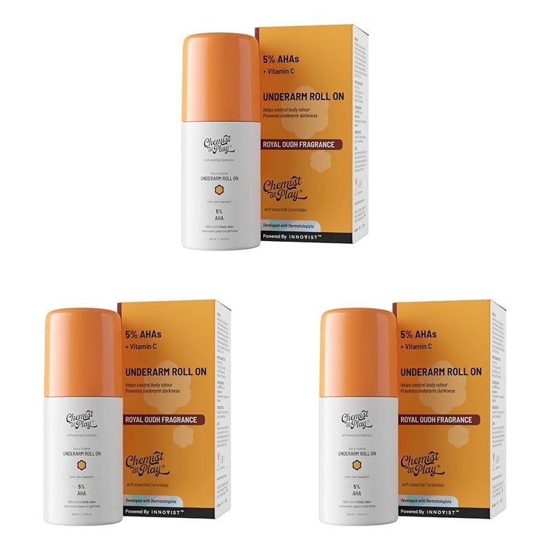 Chemist at Play UnderArm RollOn with 5 AHA Lactic Acid  1 Mandelic Acid  Prevents Body Odour Brightens Skin  Exfoliates Underarm  For Sensitive Skin  Royal Oudh Fragrance  Alcohol Free40ml