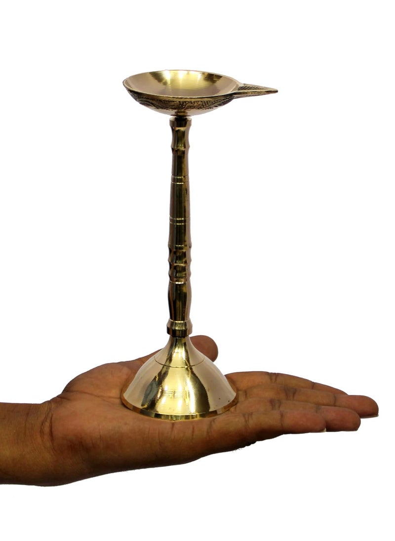 ESPLANADE Esplanade Brass Kerala Diya for Pooja Kutthu Vilakku Samai Diya for Puja Diwali Decorations Temple Home Decoration 75 inch  - Image 4