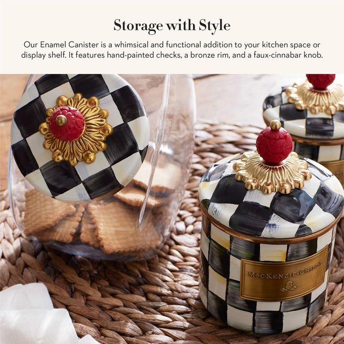 mackenzie childs Mackenzie-Childs Courtly Check Enamel Canister, Black-And-White Kitchen Storage Container With Lid, Mini - Image 5