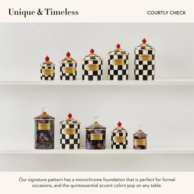 mackenzie childs Mackenzie-Childs Courtly Check Enamel Canister, Black-And-White Kitchen Storage Container With Lid, Mini - Image 3