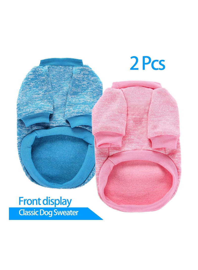 Cozy 2 Pack Pet Dog Sweater - Stylish Knitwear, Soft & Warm Winter Shirt for Puppies, Doggie Sweatshirt (Pink + Light Blue, X-Small) - Image 4