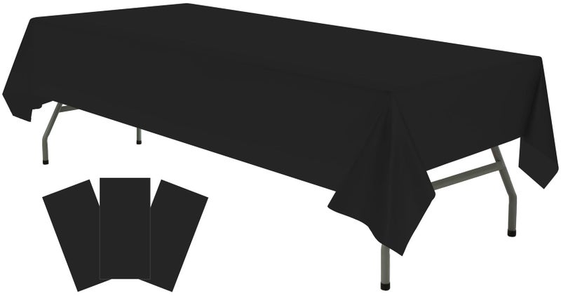 Plastic Black Tablecloths 3 Pack Disposable Table Covers 54 x 108 inch Pitch Onyx Black Table Cloths for Parties Birthdays Weddings Anniversary BBQ Picnic Fits 6 to 8 Foot Rectangle Tables