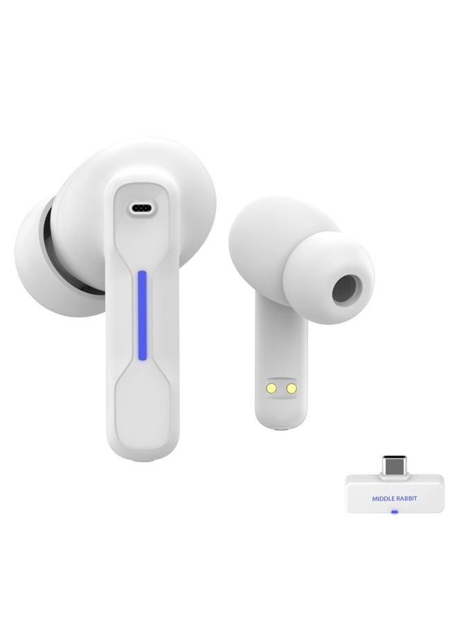 Middle Rabbit SW4 White Wireless Gaming Headset for PC Mobile PS4 PS5 Switch, Headphones with 2.4G Dongle & Bluetooth 5.2, 30ms Low Latency with Built-in Microphone Earbuds - Image 1