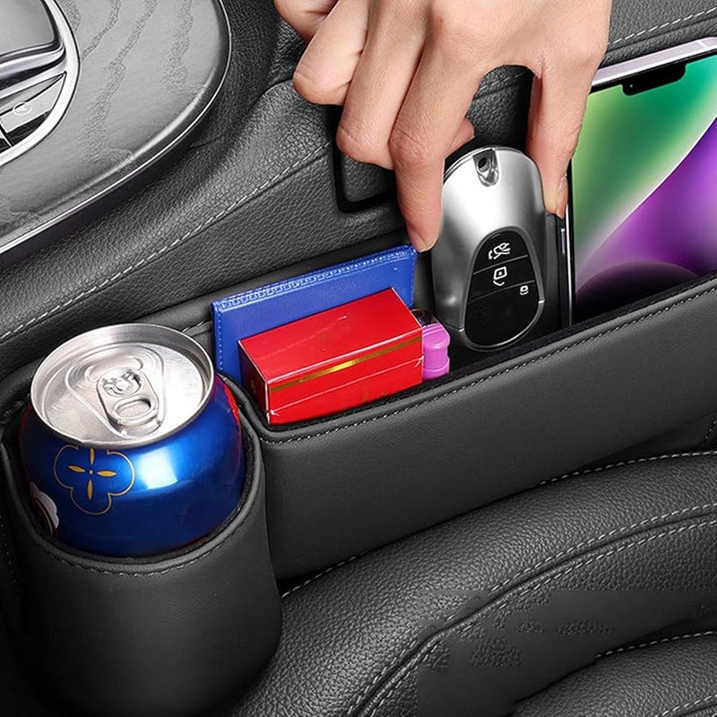 Multifunctional PU Leather Car Seat Organizer with Phone Cup Holder ABS Plastic Frame Black - Image 4