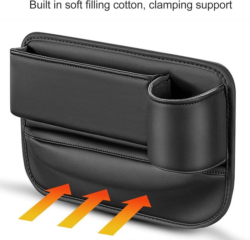 Multifunctional PU Leather Car Seat Organizer with Phone Cup Holder ABS Plastic Frame Black - Image 3