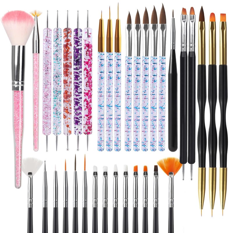 Artdone 35pcs Nail Art Pens brushesNail Art Tool SetNail Dotting ToolsNail Dust BrushStriping Nail Art Brushes for Long LinesNail Drawing Pen For Nail Design