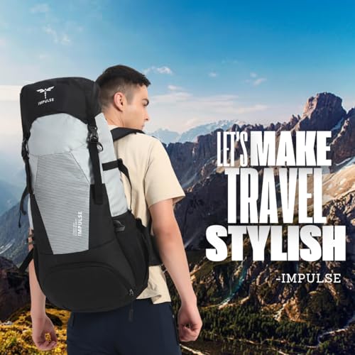 Impulse Urban Trek 75L Travel bag with Rain Cover|Water Resistant|Padded Adjustable Shoulder Straps & Waist Belt | Ideal for Hiking, Camping & Travel Rucksack Backpack- Silver |1 Year Warranty - Image 2