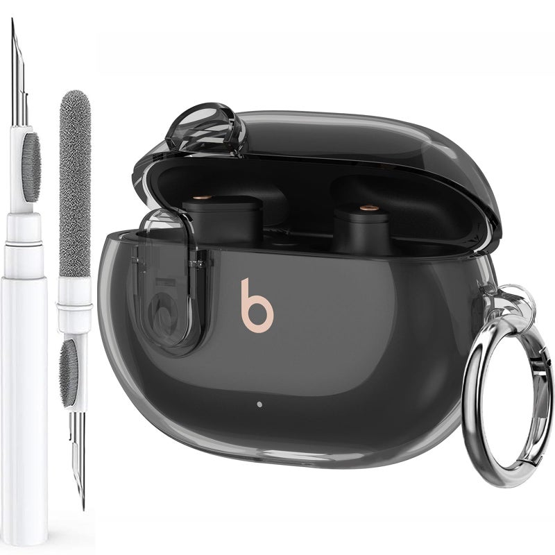Olytop for Beats Studio Buds/Buds + Clear Case with Lock 2021/2023, Soft Transparent TPU Protective Cover Skin with Cleaner Kit&Keychain Women Men for Beat Studio Buds/Buds Plus Earbuds - Black - Image 1