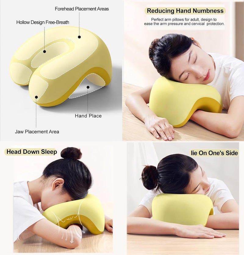 NALACAL Nap Desk Sleeping Pillow for Adults - U-Shaped Memory Foam Neck Relaxer with Arm Rest (Yellow) - Image 2