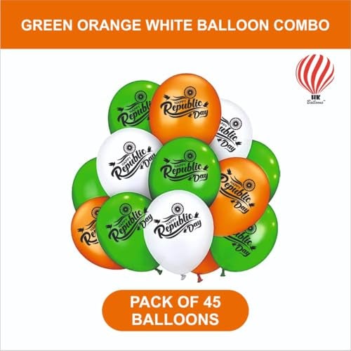 HK balloons 45Pcs Orange White Green Happy Republic Day Decoration Items For "Happy Republic Day" Special Printed Balloons/Tri Color Printed Balloon /26 January Decoration Items Rubber - Image 3