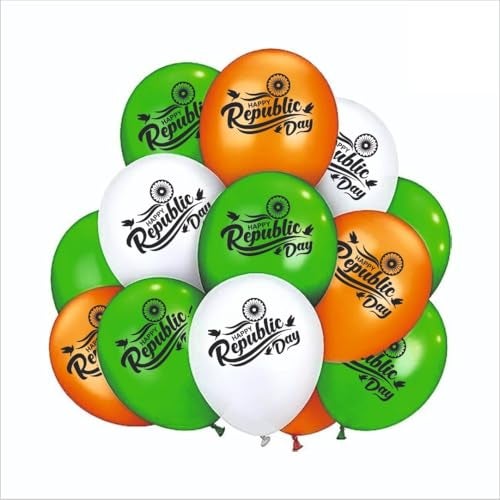 HK balloons 45Pcs Orange White Green Happy Republic Day Decoration Items For "Happy Republic Day" Special Printed Balloons/Tri Color Printed Balloon /26 January Decoration Items Rubber - Image 1