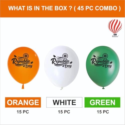 HK balloons 45Pcs Orange White Green Happy Republic Day Decoration Items For "Happy Republic Day" Special Printed Balloons/Tri Color Printed Balloon /26 January Decoration Items Rubber - Image 2