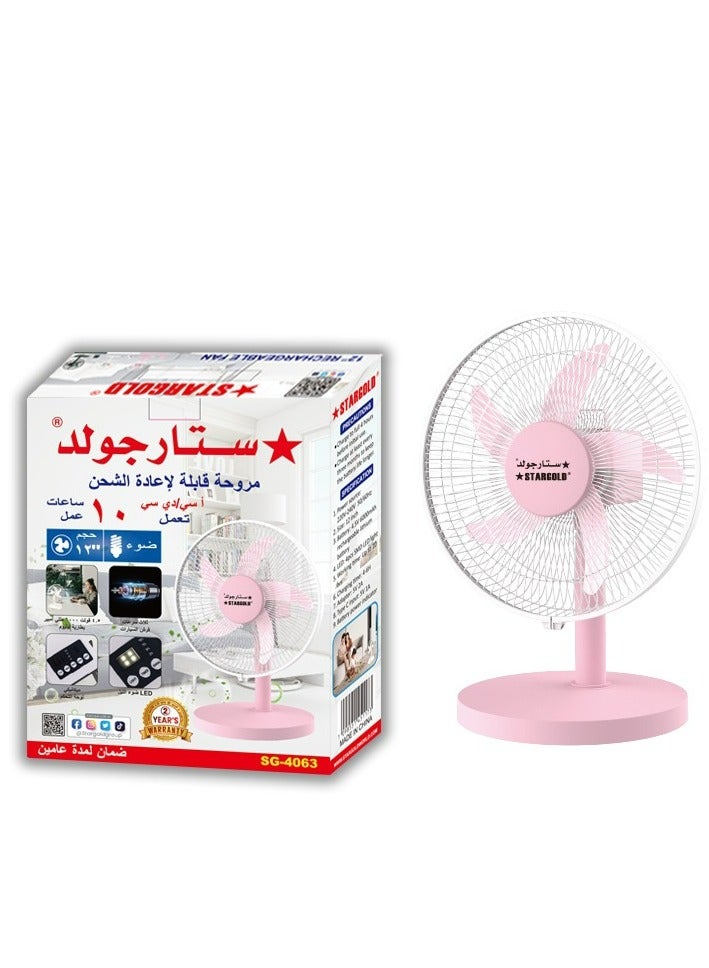 Stargold 12 Inch Rechargeable Table Fan With 4 SMD LED Light - Image 1