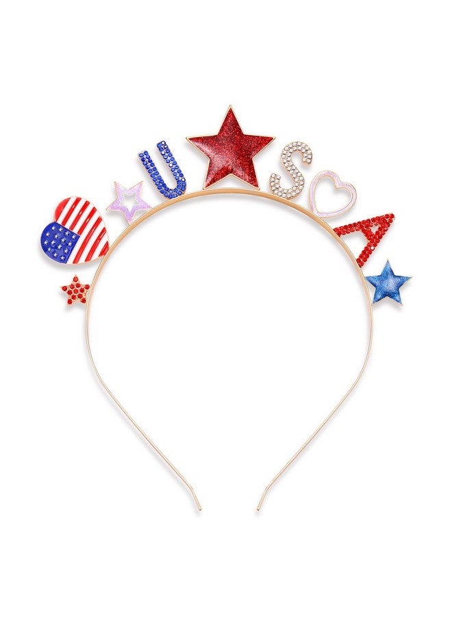 MOLOCH 4Th Of July Headband Sparkle Rhinestone American Flag Usa Heart Headbands For Women Red White Blue Headpiece Independence Day Hair Accessories Party Decoration (Usa) - Image 1
