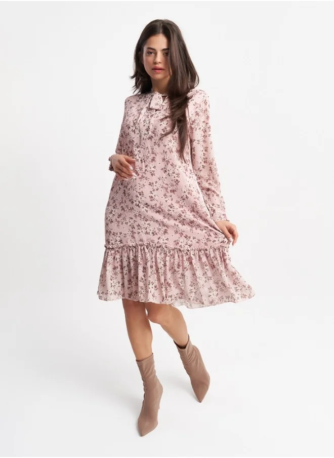 ZABAIONE Women's Pink Floral Ruffle Hem Dress
