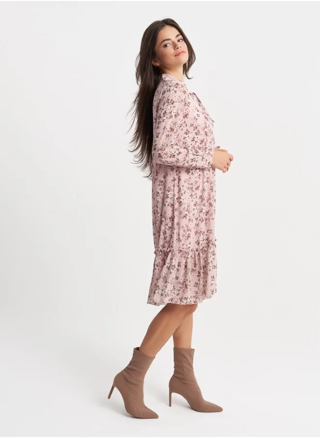 ZABAIONE Women's Pink Floral Ruffle Hem Dress