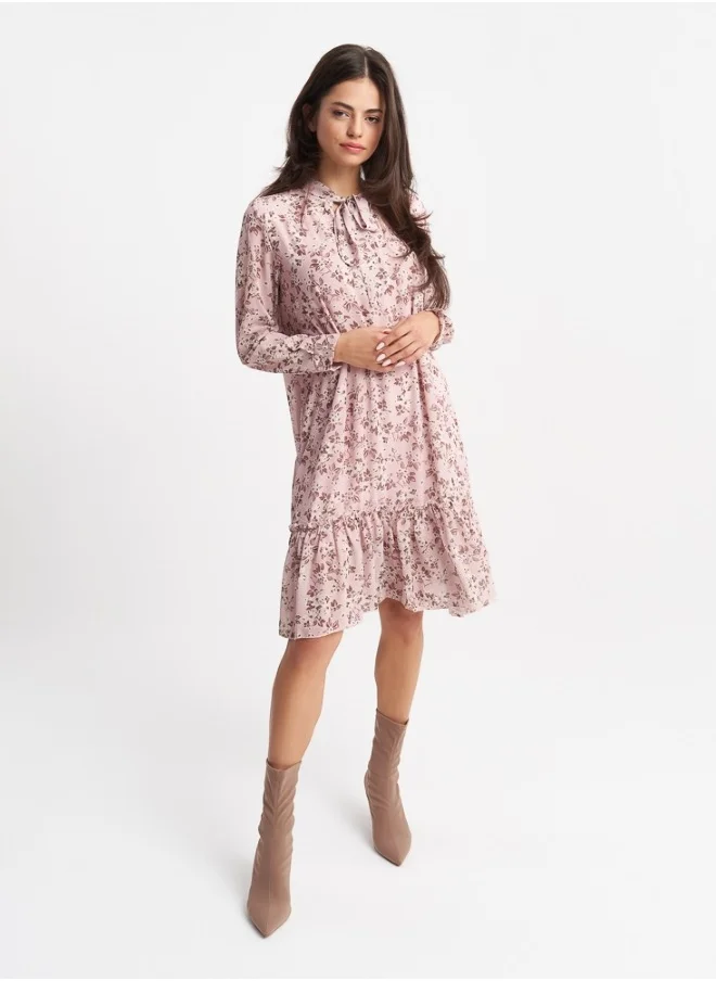 ZABAIONE Women's Pink Floral Ruffle Hem Dress