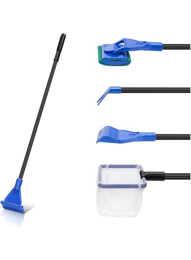 Aquarium Cleaning Tools, Fish Tank Cleaner Kit with Adjustable Long Handle, 5 in 1 Set Including Fish Net, Algae Scrape - Image 4