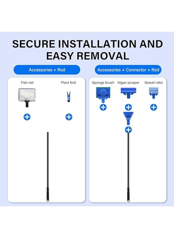 Aquarium Cleaning Tools, Fish Tank Cleaner Kit with Adjustable Long Handle, 5 in 1 Set Including Fish Net, Algae Scrape - Image 2