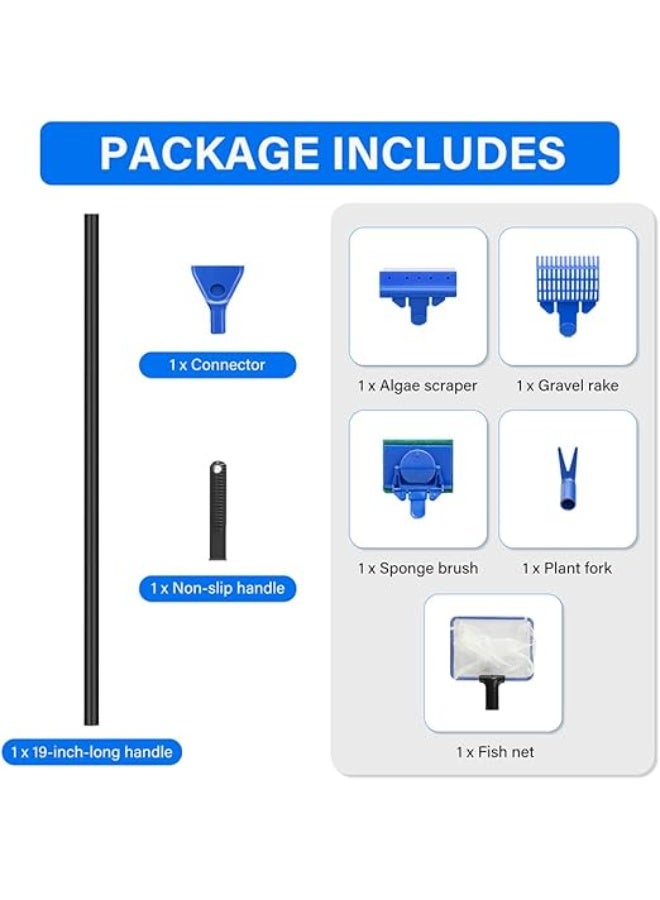 Aquarium Cleaning Tools, Fish Tank Cleaner Kit with Adjustable Long Handle, 5 in 1 Set Including Fish Net, Algae Scrape - Image 3