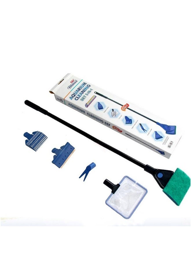 Aquarium Cleaning Tools, Fish Tank Cleaner Kit with Adjustable Long Handle, 5 in 1 Set Including Fish Net, Algae Scrape - Image 1