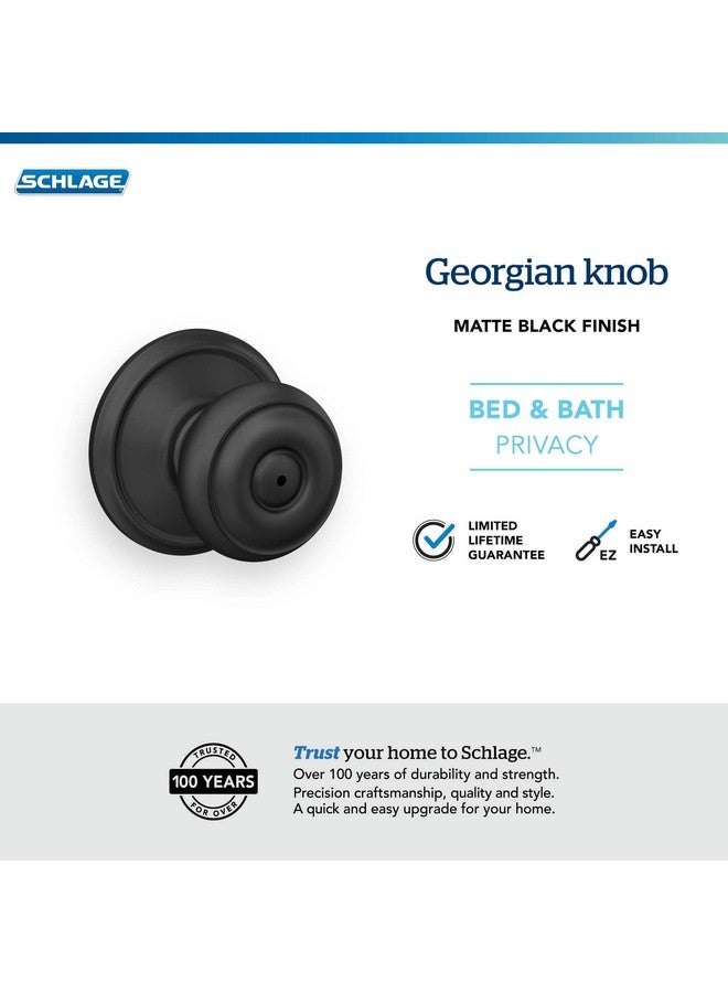 شليدح مقبض باب جورجي من Schlage F40 GEO 622، قفل خصوصية للسرير والحمام، أسود غير لامع - Image 5