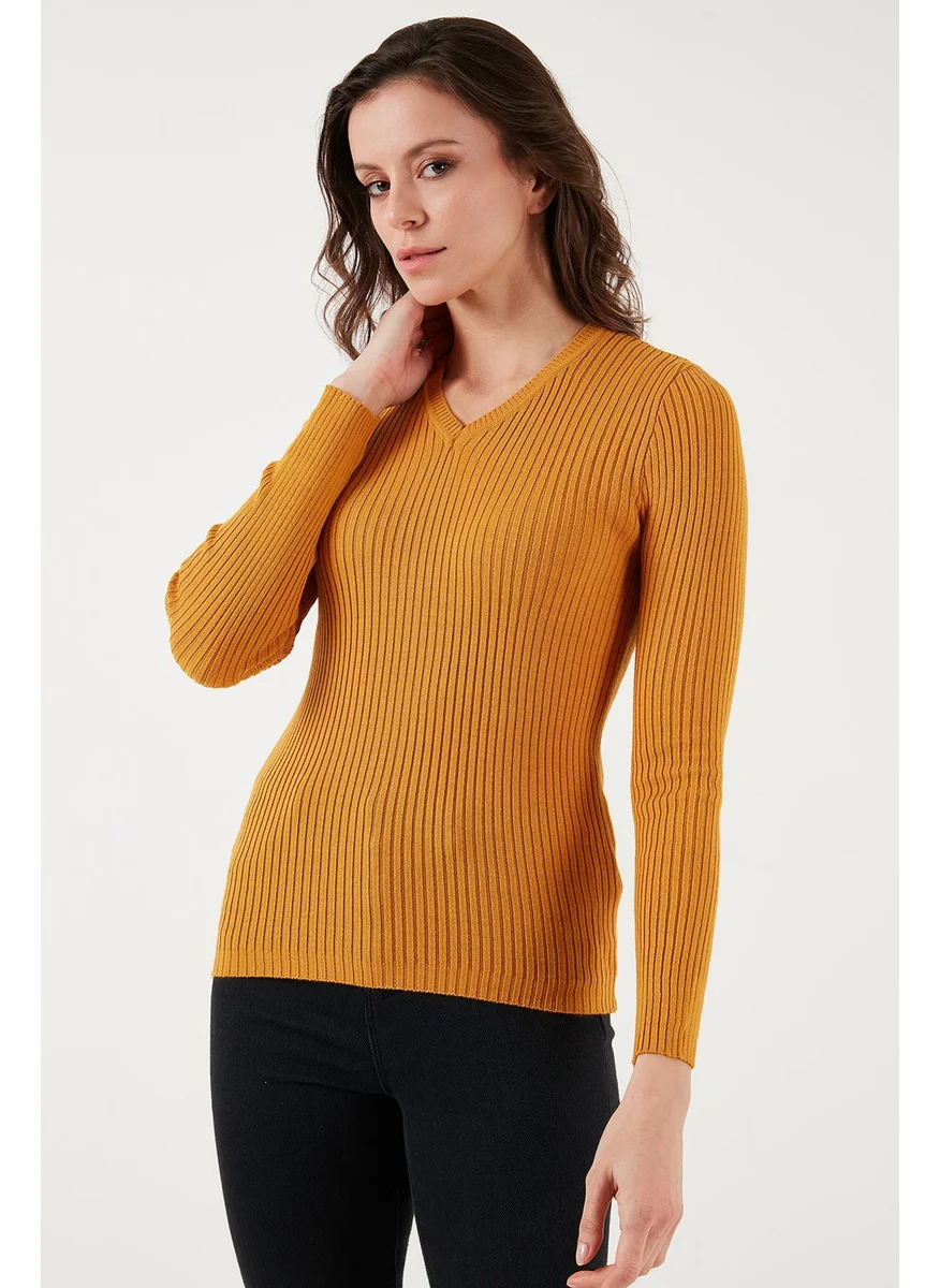 فاشن فريندز Slim Fit V Neck Ribbed Knitwear Sweater Women's Sweater 24K0289K1