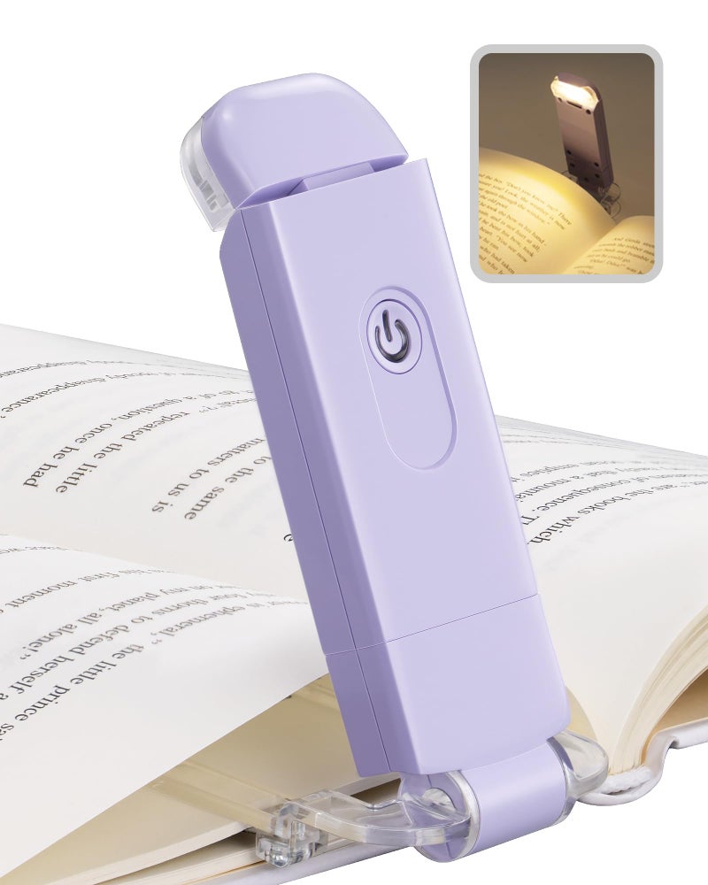 DEWENWILS USB Rechargeable Book Light for Reading in Bed, Clip-on LED Reading Lamps Portable Bookmark Lights for Kids, Book Lovers, Warm White, Brightness Adjustable for Eye Protection (Purple) - Image 1