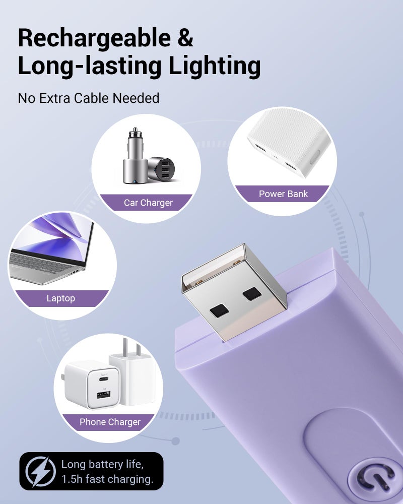 DEWENWILS USB Rechargeable Book Light for Reading in Bed, Clip-on LED Reading Lamps Portable Bookmark Lights for Kids, Book Lovers, Warm White, Brightness Adjustable for Eye Protection (Purple) - Image 3