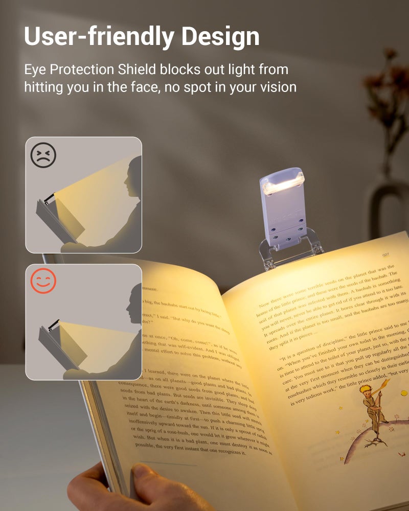 DEWENWILS USB Rechargeable Book Light for Reading in Bed, Clip-on LED Reading Lamps Portable Bookmark Lights for Kids, Book Lovers, Warm White, Brightness Adjustable for Eye Protection (Purple) - Image 5