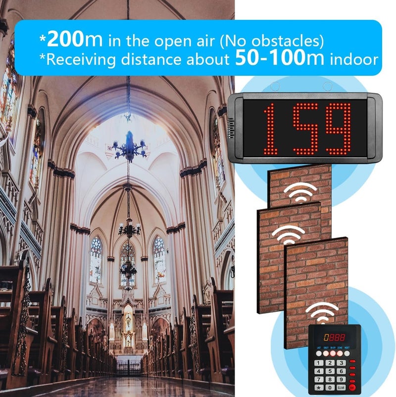 CYSSJF 【Arabic Voice】Wireless Queue Calling System - Take a Number Pager System with 2 Digital Displays & 1 Keypad for Restaurants, Hospital Clinic, Bank, Government Service Waiting Line Managemen - Image 4
