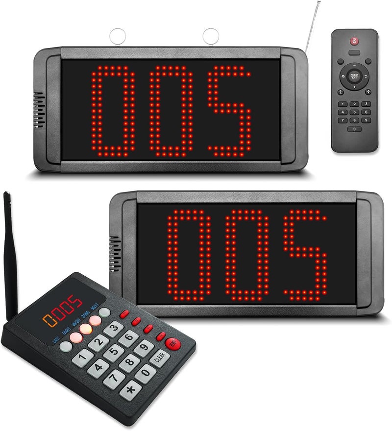 CYSSJF 【Arabic Voice】Wireless Queue Calling System - Take a Number Pager System with 2 Digital Displays & 1 Keypad for Restaurants, Hospital Clinic, Bank, Government Service Waiting Line Managemen - Image 1