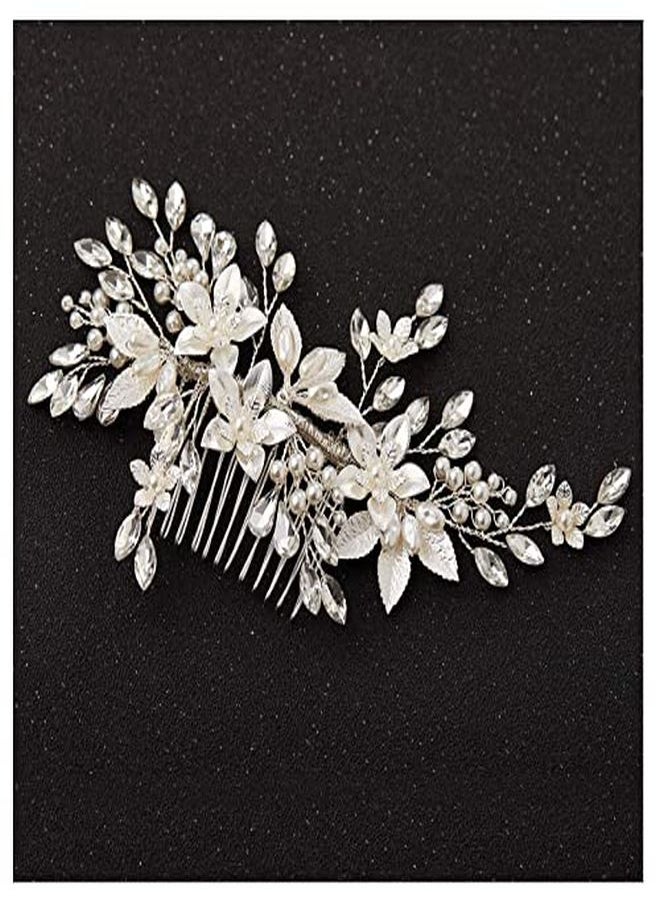 SWEETV Handmade Wedding Hair Comb,Pearl Flower Bridal Hair Clip Hair Accessories For Women Wedding  - Image 1