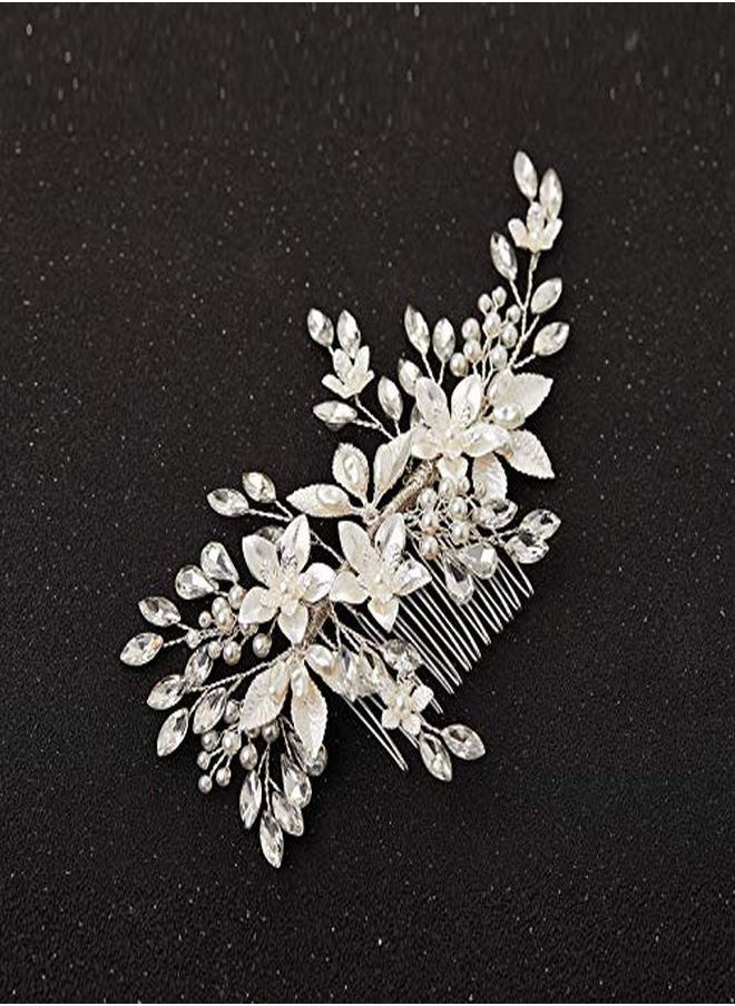 SWEETV Handmade Wedding Hair Comb,Pearl Flower Bridal Hair Clip Hair Accessories For Women Wedding  - Image 4