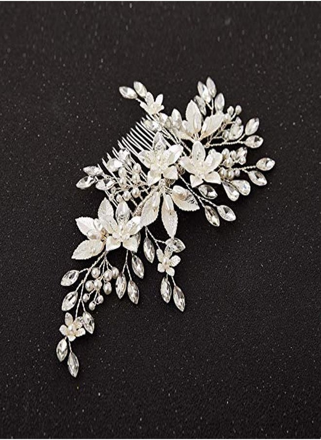 SWEETV Handmade Wedding Hair Comb,Pearl Flower Bridal Hair Clip Hair Accessories For Women Wedding  - Image 5