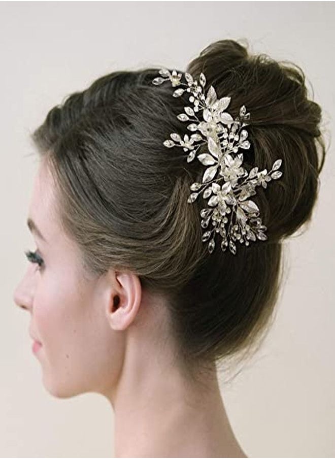 SWEETV Handmade Wedding Hair Comb,Pearl Flower Bridal Hair Clip Hair Accessories For Women Wedding  - Image 3
