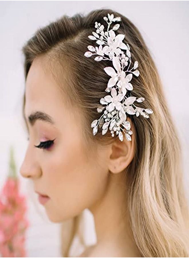 SWEETV Handmade Wedding Hair Comb,Pearl Flower Bridal Hair Clip Hair Accessories For Women Wedding  - Image 2