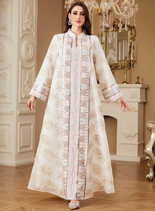 تايك تو جلابية نسائية بياقة مرقعة بالترتر