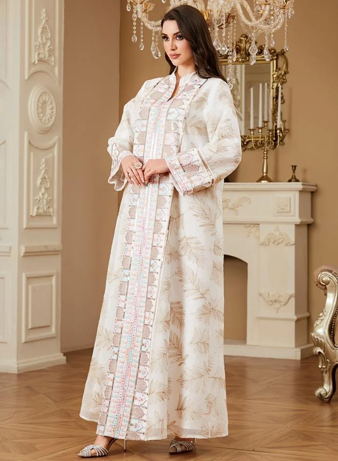 تايك تو جلابية نسائية بياقة مرقعة بالترتر